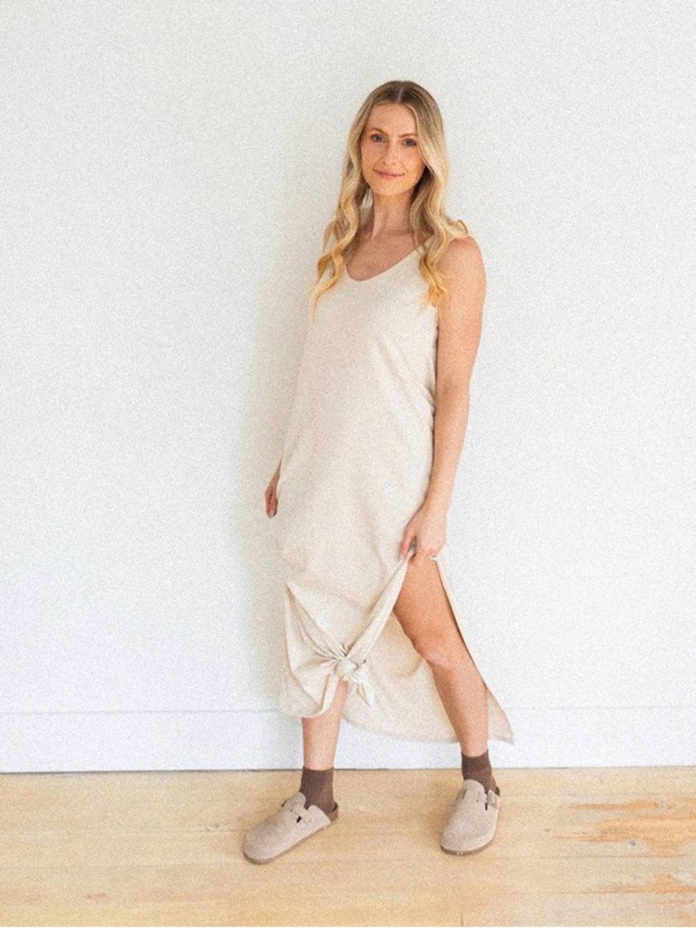 Sleeveless Cream Maxi Dress with Side Slit